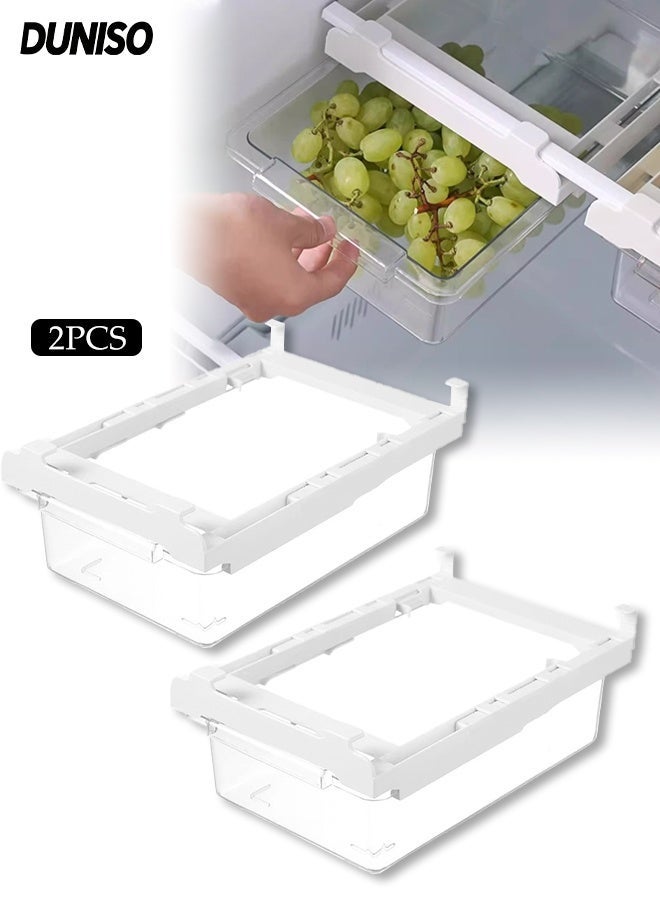 2-Piece Fridge Drawer Organizer, Refrigerator Organizer Bins, Pull Out with Handle, Shelf Holder Storage Box, Clear Container for Food, Drinks, Fit for Fridge Shelf